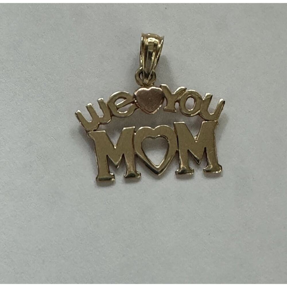 Vintage 14K Two-Tone Gold We Love You Mom Heart Pendant Charm 0.75g